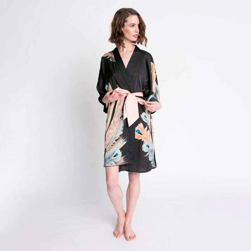 Kimono Peacock Feather Short Kimono Robe